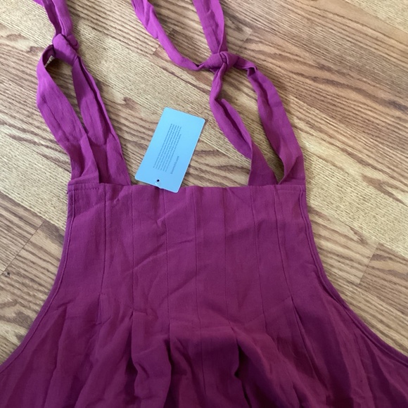 BloomChic  Dark Mauve Pleated Tie Shoulder Overall Dress  1X (14~16) - Picture 3 of 4